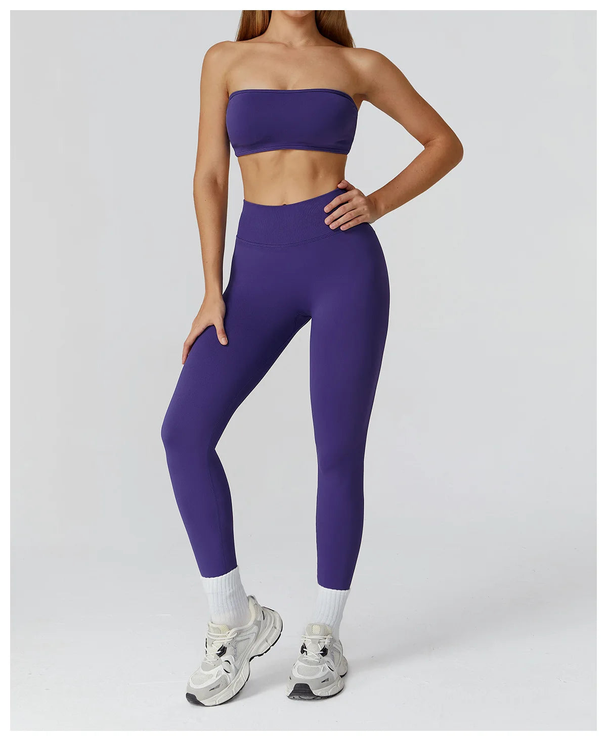 2-Piece Yoga Set with Bandeau Top & High-Waist Shorts