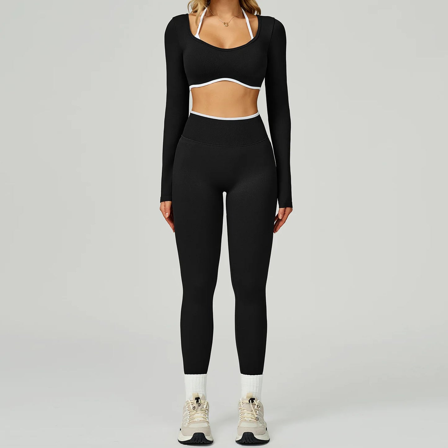 Long-Sleeve Crop Top & High-Waist Leggings