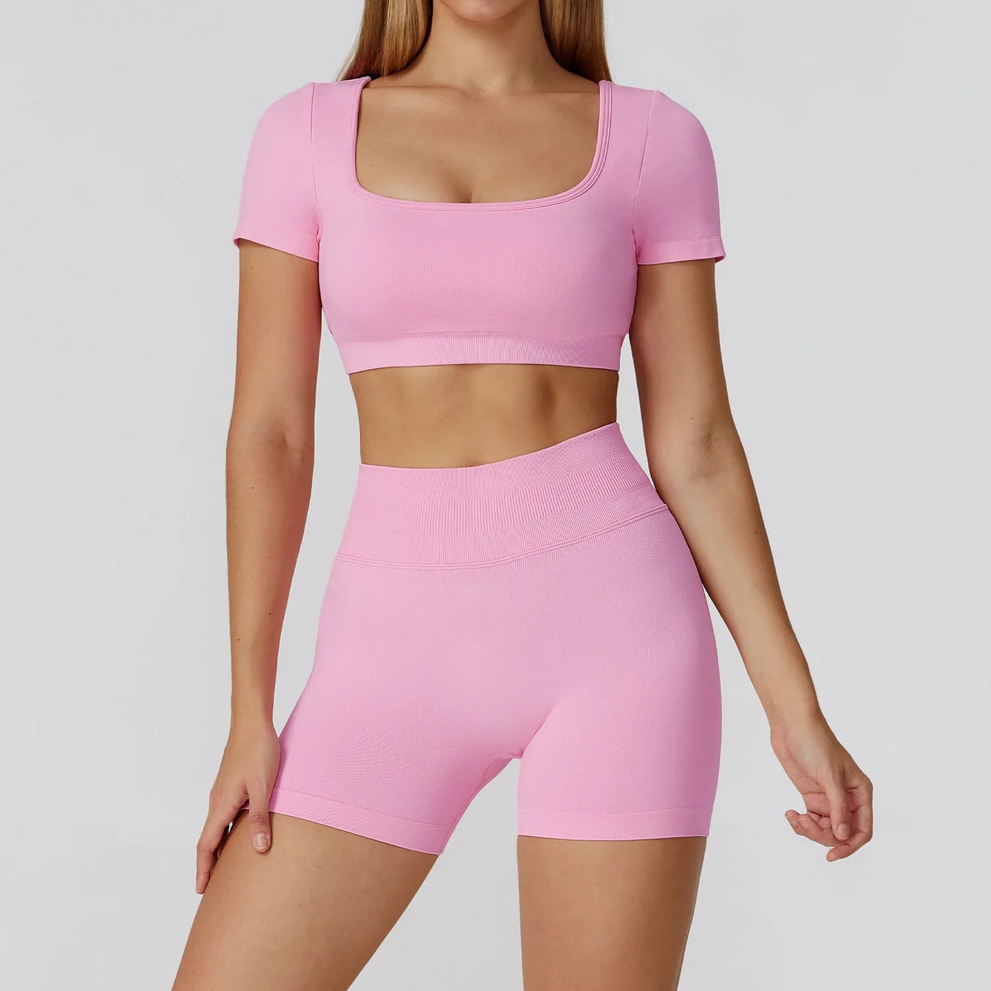 2-Piece Yoga Set with Bandeau Top & High-Waist Shorts