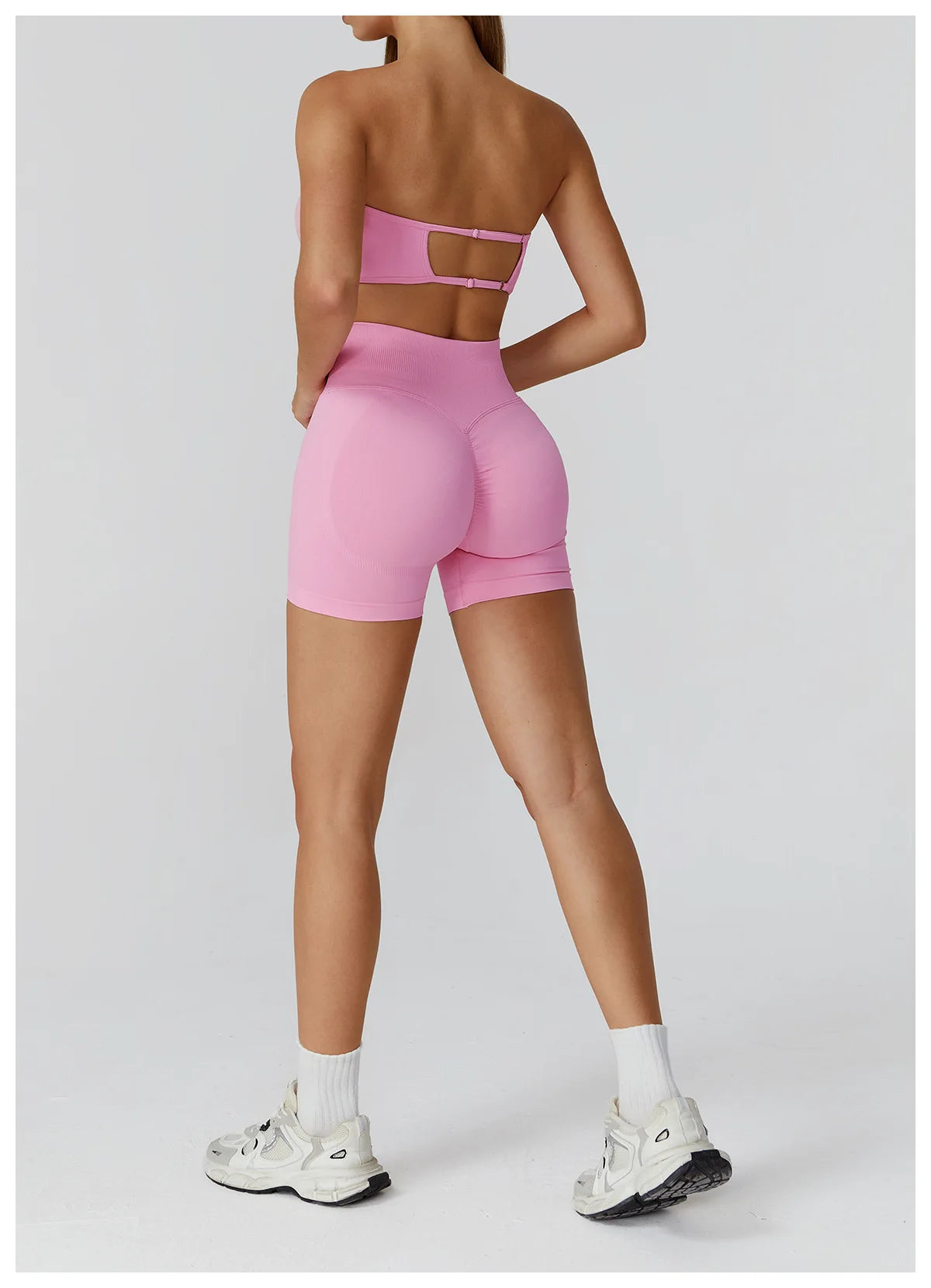 2-Piece Yoga Set with Bandeau Top & High-Waist Shorts